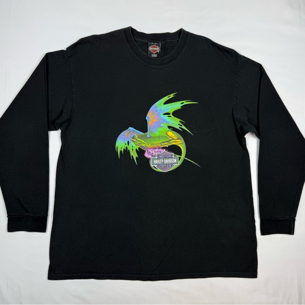 Vtg Harley Davidson Mens Dragon Long Sleeve T-Shirt XL Y2K Double Sided A7